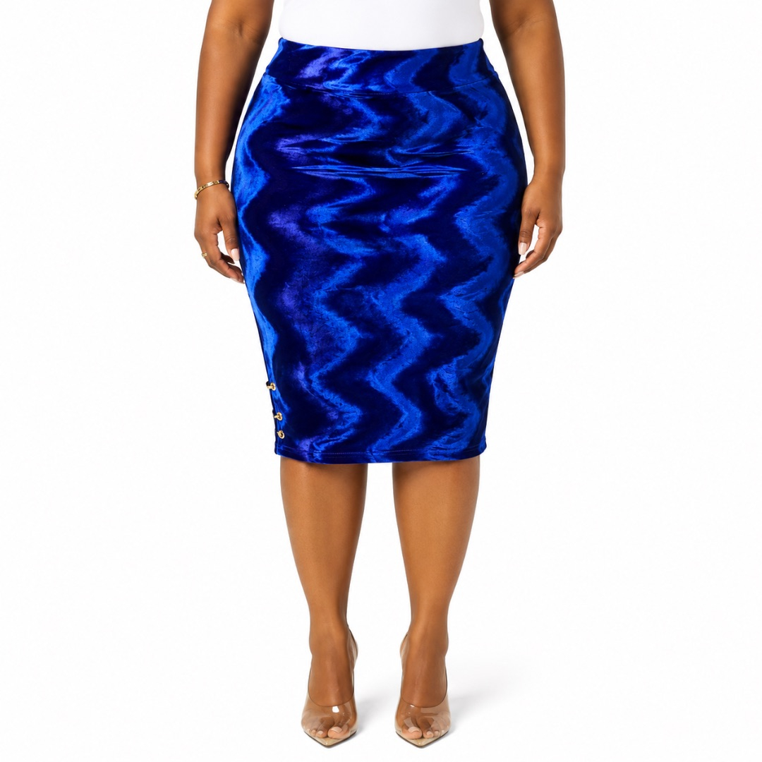 Royal Blue Textured Velvet Midi Skirt